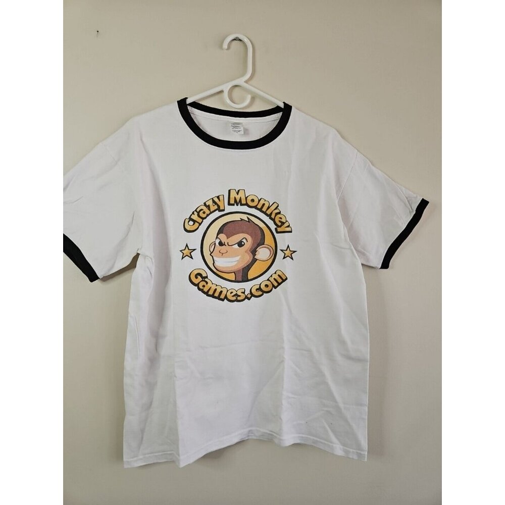 CrazyMonkeyGames.com Ringer Short Sleeve T-Shirt, White/Black Trim, Men's L